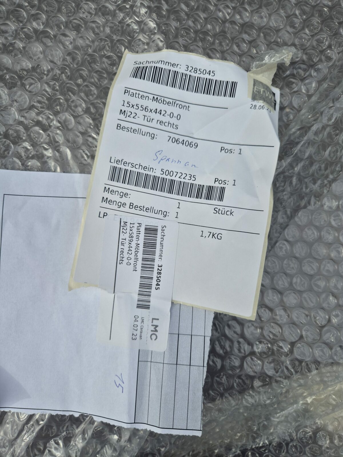 Drzwiczki meblowe prawe HYMER Dethleffs Bürstner LMC 589x442 mm Dekor Taube – OEM 3285045 .-4 - obrazek 3